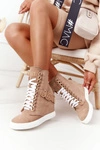 Damskie Zamszowe Sneakersy BOOCI Złote Litery Jasny Camel