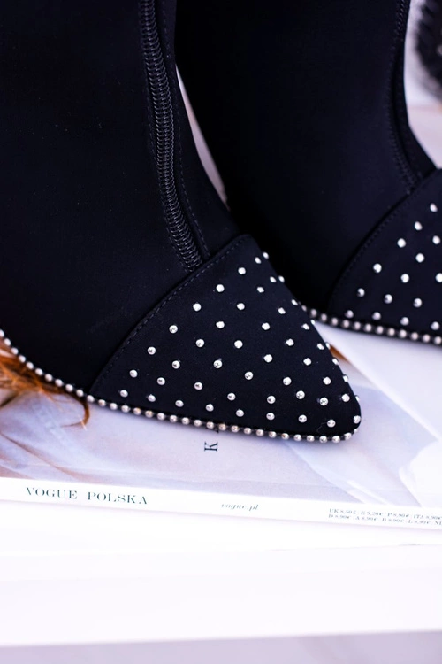 Czarne Zamszowe Botki na Szpilce Regio