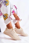 Damskie Sportowe Buty Sneakersy Materiałowe Jasnobeżowe Storia