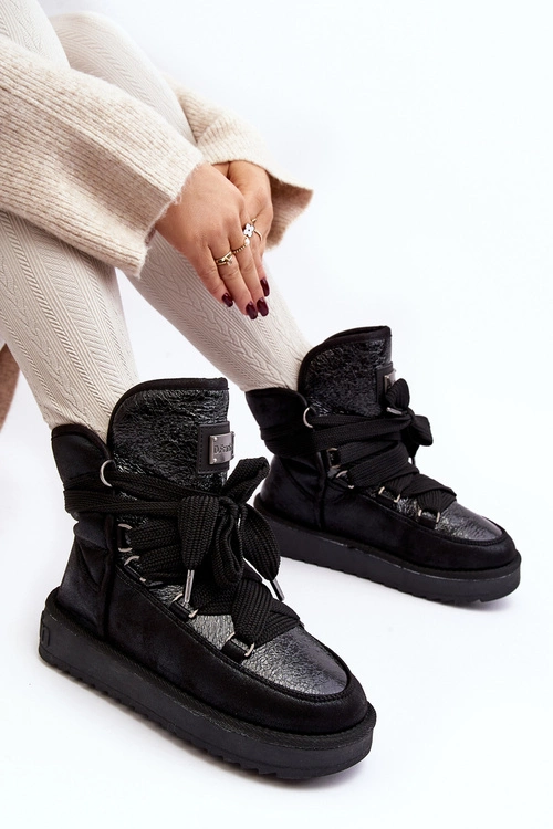 Damskie Śniegowce Z Wiązaniem D.Franklin DFSH370006 Czarne