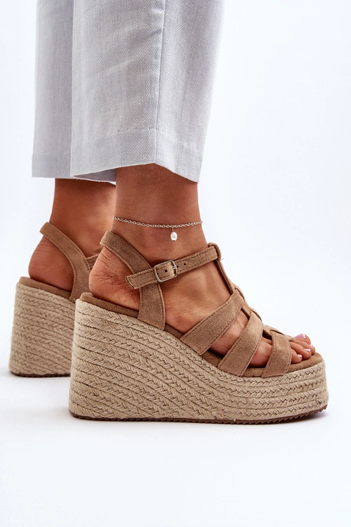 Sandały Na Koturnie Z Plecionką Brązowe Gnosis