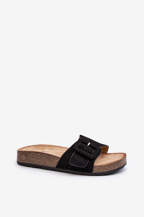 Klapki Damskie Z Klamrą Eko Zamszowe Czarne Laeltia