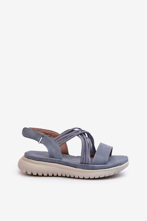 Lekkie Damskie Wygodne Sandały Na Rzep Niebieskie Ceclea