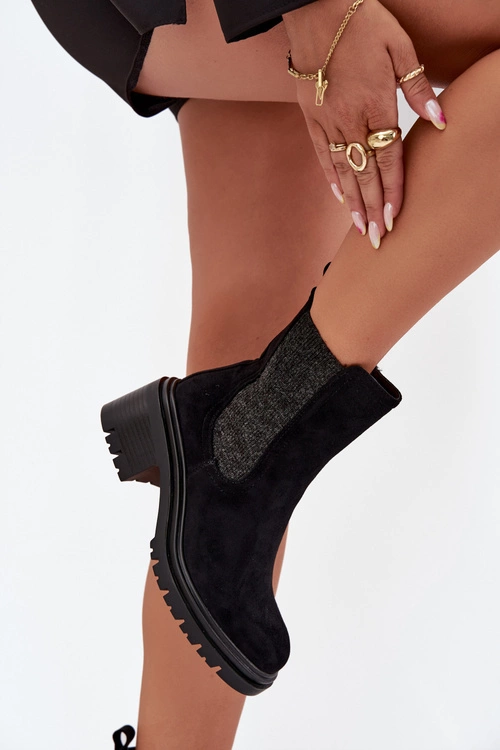 Botki Sztyblety Damskie Ocieplane Na Klocku Czarne Zoralia