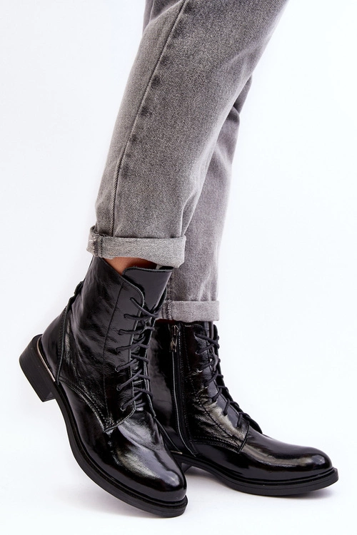 Wygodne Lakierowane Ocieplane Botki Czarne Lemar Revin