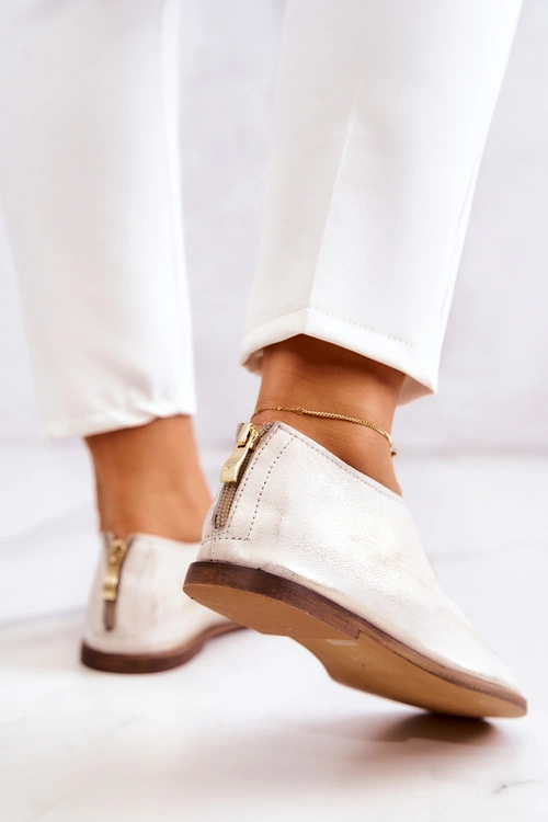 Skórzane Półbuty Na Suwak Nicole 2718/004 Biało-Złote
