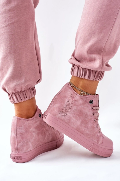 Skórzane Trampki Na Koturnie Big Star II274092 Różowe