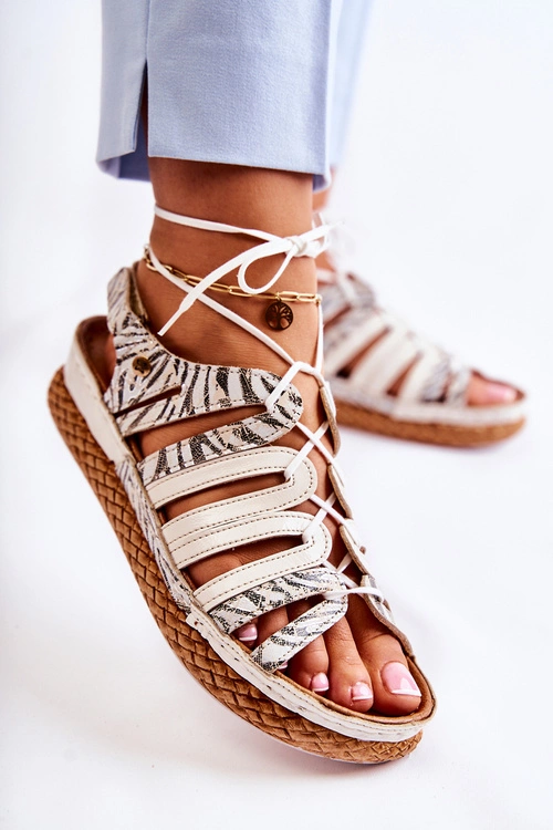 Modne Damskie Skórzane Sandały Maciejka 05552-04 Beżowo-Czarne