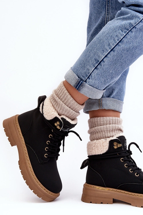 Trapery Damskie Skórzane Z Kożuchem Czarne Lynnvia