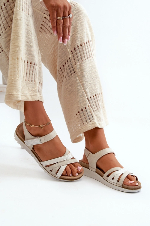 Wygodne I Lekkie Sandały Damskie Na Rzep Inblu CN000041 Beżowo-Srebrne