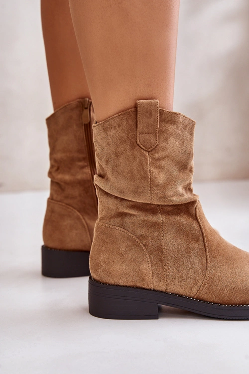 Ocieplane Botki Damskie Z Marszczeniem I Zdobieniem Camel Etteara