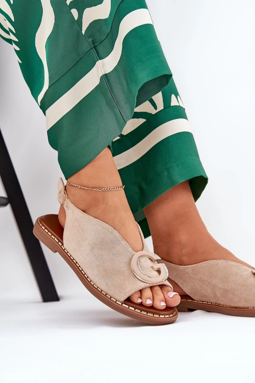 Płaskie Sandały Z Ozdobą Beżowe Haliones