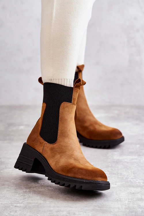 Damskie Ocieplane Botki Na Obcasie Camel Abella