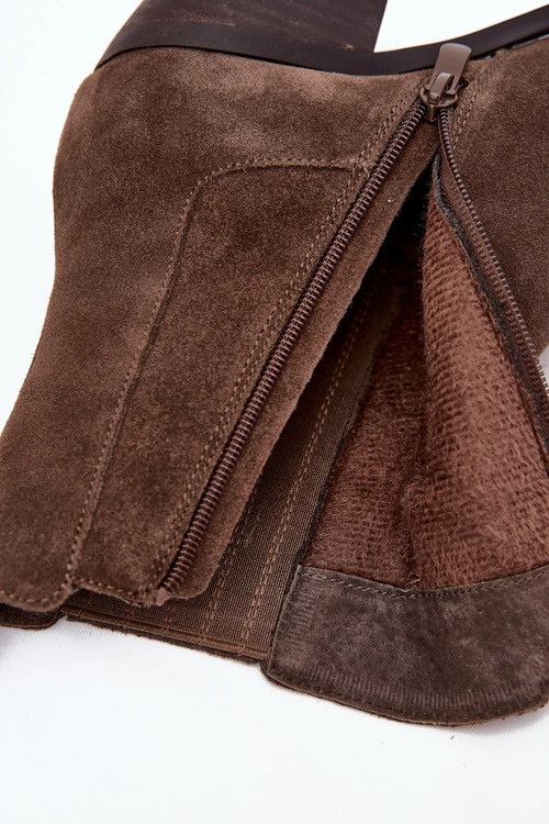 Zamszowe Botki Damskie Na Słupku Ocieplane Khaki Arelia