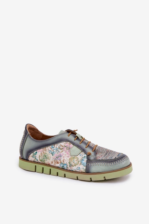 Skórzane Półbuty Damskie Wzorzyste Maciejka 06784-09 Zielone