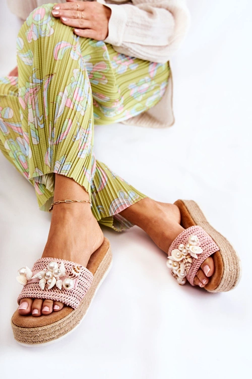 Damskie Klapki Na Platformie Z Muszelkami Różowe Tolia