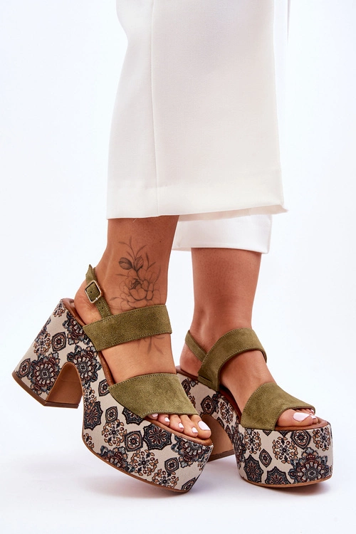 Skórzane Sandały Na Obcasie Maciejka 06089-24 Zielone