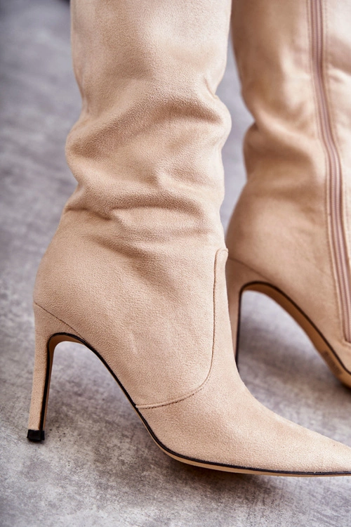 Zamszowe Kozaki Na Szpilce Beżowe Carite