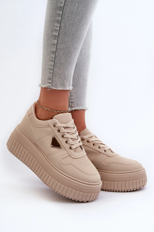 Sneakersy Damskie Z Eko Skóry Na Masywnej Platformie Beżowe Chrisstin