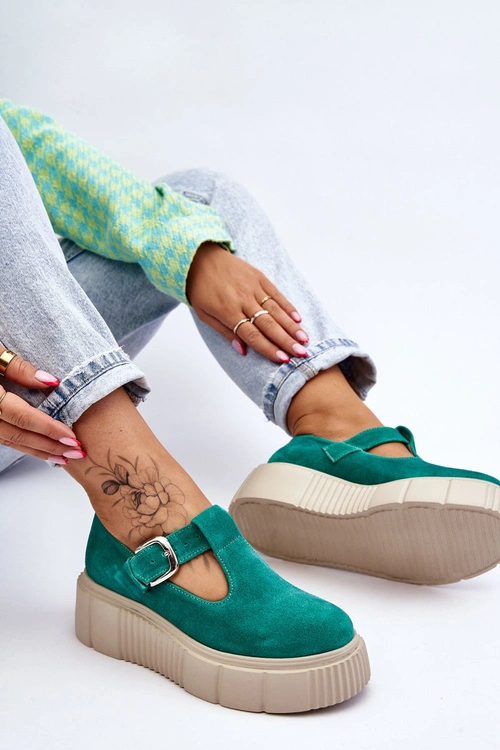 Zazoo 20102 Modne Zamszowe Półbuty Na Masywnej Platformie Zielone