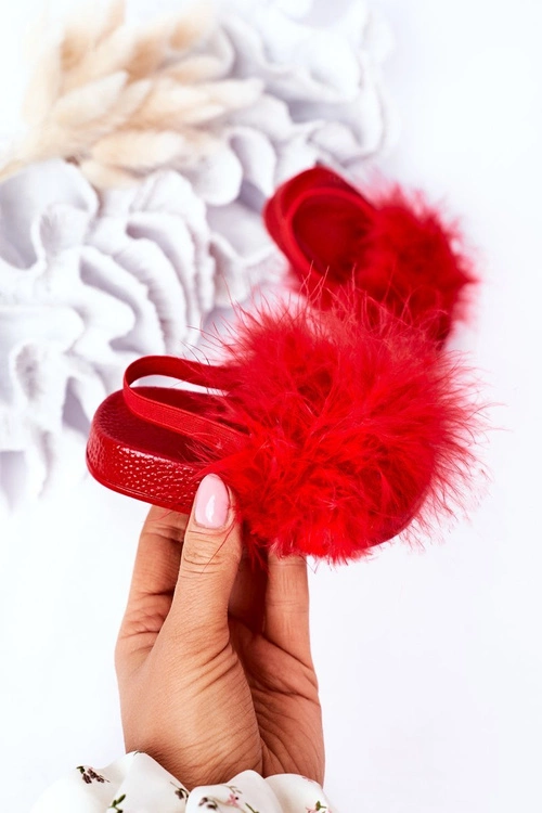 Dziecięce Gumowe Klapki Z Futerkiem Czerwone Skylar