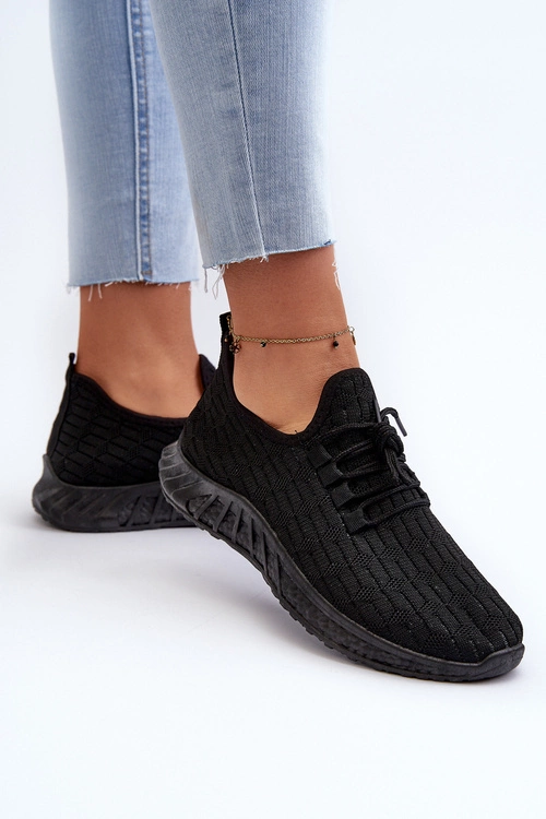 Materiałowe Lekkie Buty Sportowe Damskie Czarne Xalara