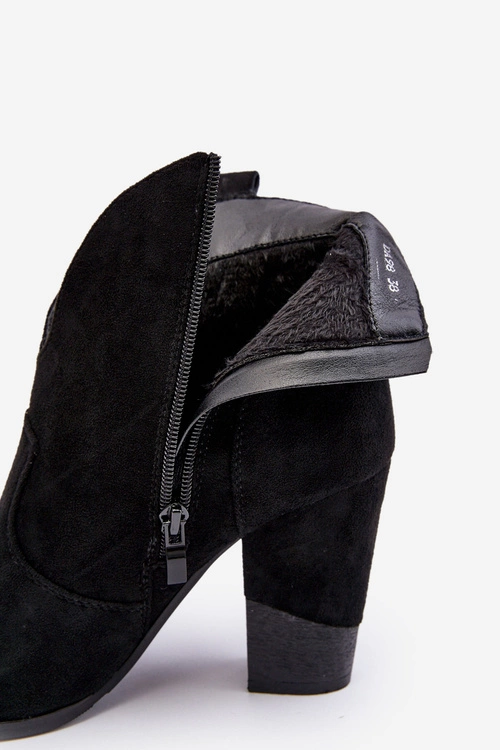 Zamszowe Botki Kowbojki Na Słupku Czarne Tanner