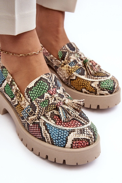 Damskie Skórzane Półbuty Frędzle Maciejka 05497-45 Multikolor