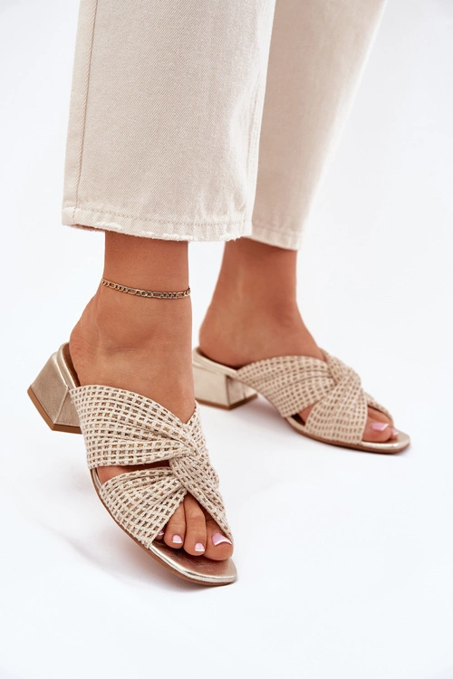 Klapki Damskie Na Klocku Maciejka 06955-25 Beżowo-Złote