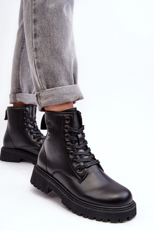 Botki Skórzane Sznurowane Czarne Big Star MM274375