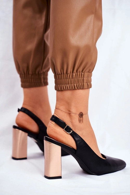 Czółenka Na Złotym Słupku Sergio Leone PB218 Czarne