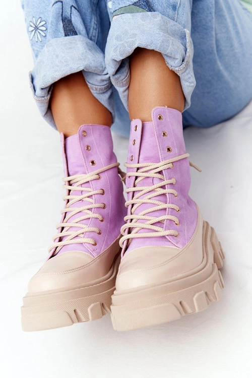 Zamszowe Botki Workery Lewski Shoes 3007-0 Fioletowe
