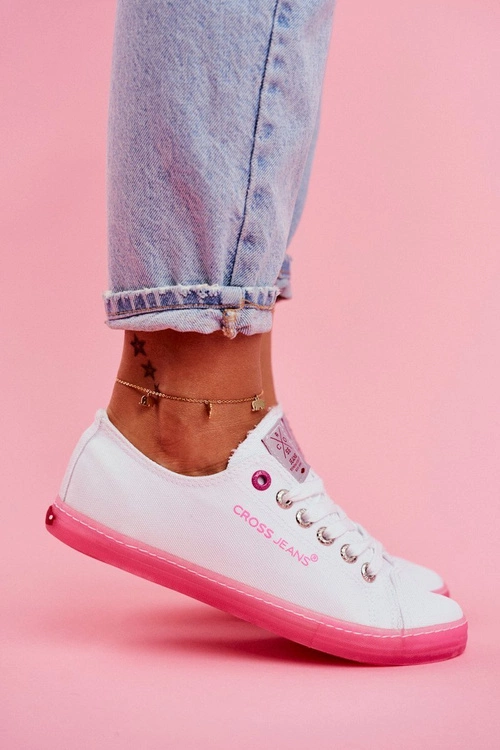 Trampki Damskie Cross Jeans Biało Różowe FF2R4075C