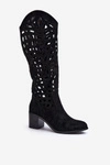 Ażurowe Kozaki Na Obcasie Czarne Pinkema