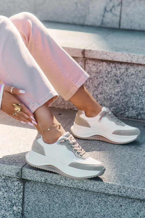 Zamszowe Sneakersy Damskie Na Platformie Big Star RR274A344 HI-POLY SYSTEM Beżowe