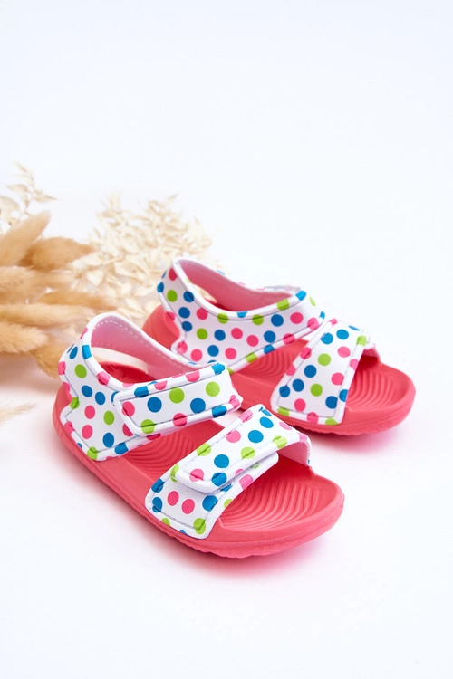 Piankowe Dziecięce Lekkie Sandałki We Wzory Różowo-Białe Malaga