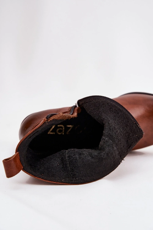 Skórzane Botki Kowbojki Damskie Na Słupku Ocieplane Zazoo 60565 Brązowe