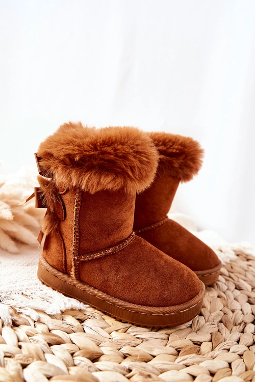 Dziecięce Ocieplane Botki Z Kokardkami Śniegowce D.Khaki Funky