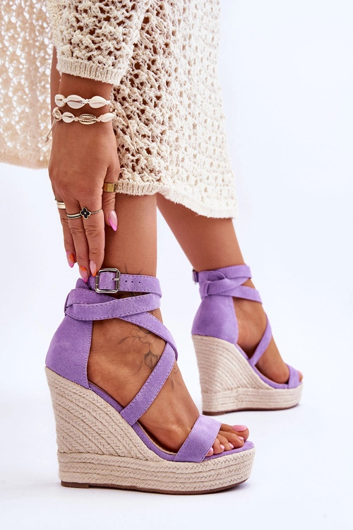 Wygodne Sandały Na Wysokim Koturnie Fioletowe Lemira