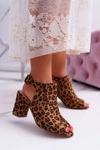 Sandały Damskie Na Słupku Z Cholewką Peep Toe Leopard Esta