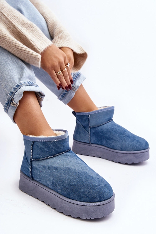 Śniegowce Damskie Z Brokatem Na Platformie Niebieskie Margella