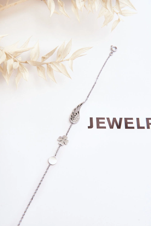 Bransoletka Ze Stali Nierdzewnej Skrzydło I Koniczyna Srebrna