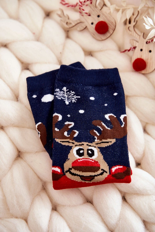 Dziecięce Skarpetki "Merry Christmas" Renifer Granatowo-Czerwone