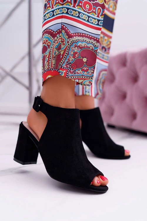 Sandały Damskie Na Słupku Z Cholewką Peep Toe Czarne Esta