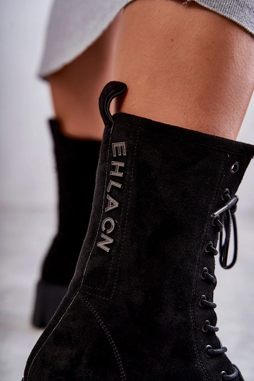 Zamszowe Damskie Ocieplane Botki Czarne Hermesa