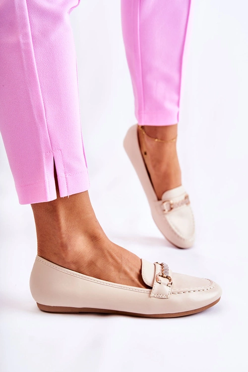 Damskie Skórzane Mokasyny Beżowe Godley