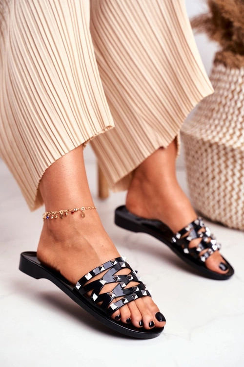 Damskie Klapki Czarne Gumowe Ćwieki Patty