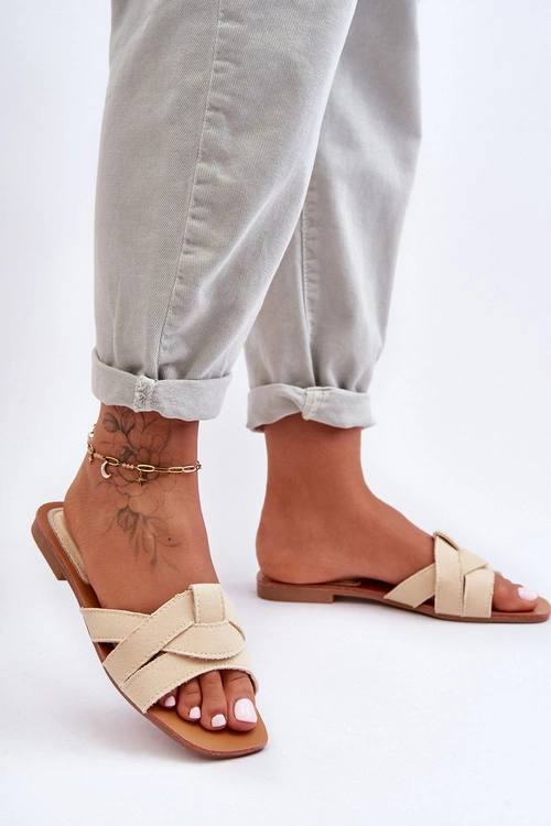 Damskie Materiałowe Klapki Beżowe Aversa