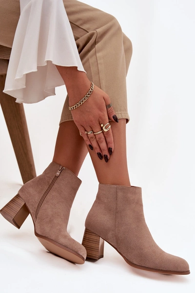 Botki Damskie Na Słupku Eko Zamszowe Beżowe Marilou