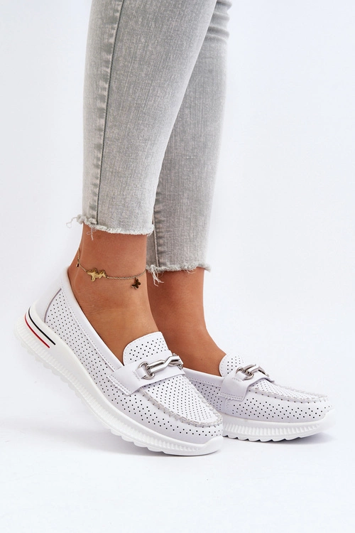 Skórzane Mokasyny Damskie Białe Veridinna